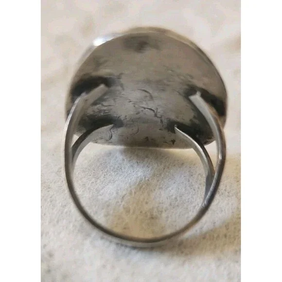 Vintage Navajo Sterling Silver Turquoise Inlay Bird Ring Size 10.5-11